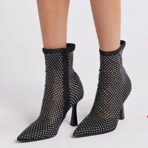 Black Mesh Rhinestone Booties Hazley Ankle
